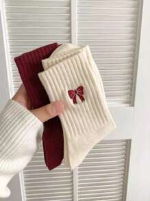 5 双全新安哥拉红袜子，透气吸湿排汗中筒袜，男女通用，适合圣诞节、秋季 - 彩色 - 查看 5