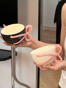 1 件公主风格女孩蝴蝶结咖啡杯，少女 3D 蝴蝶结手柄陶瓷杯，拿铁/卡布奇诺杯，早餐杯，送给女朋友/最好的朋友的生日返校礼物 - 彩色 - 查看 6