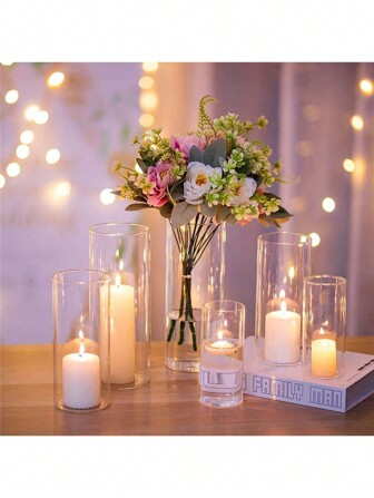 1 st Glasknoppvaser Ljushållare, Klara långa vaser, Ljusstake av glas, Ljushållare för romantiska middagsglas med levande ljus - För festevenemang, Alla hjärtans dag Atmosfärdekoration, Hemkontorsdekoration