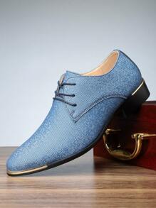 Men's Sleek Derby Shoes - Comfortable, Non-Slip Lace-Up Dress Shoes With Durable Soft Sole For Business & Casual Wear - 藍色 - 查看 1