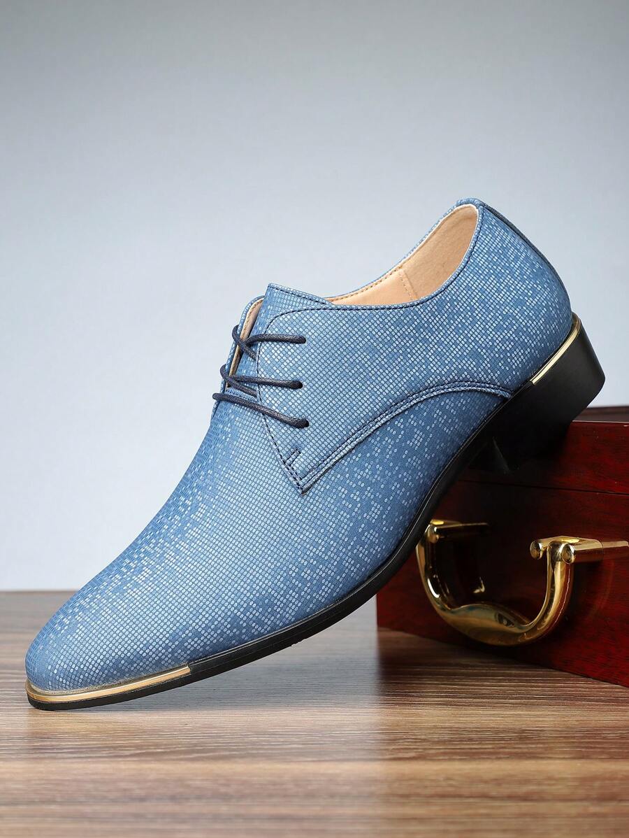 Men's Sleek Derby Shoes - Comfortable, Non-Slip Lace-Up Dress Shoes With Durable Soft Sole For Business & Casual Wear - 藍色 - 查看 1