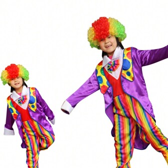 儿童小丑服装，无道具假发，男童小丑套装，适合舞台表演，节日礼服