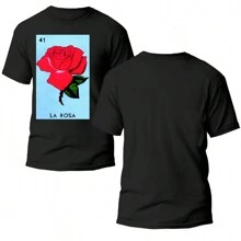 Black T-Shirt For Men La Rosa Casual 100% Cotton - 黑色 - 查看 2