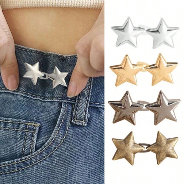 2 pares/3 pares Hebilla de cintura con estrella pequeña, botón de cintura desmontable sin clavo para vaqueros - Herramienta de reducción de cintura - Ajuste de cintura sin costuras - Mejora la línea de cintura sin esfuerzo