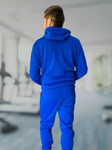 Conjunto 2 Piezas Pants Jogger y Sudadera Hoodie Estampado en Texto Letras CT Corridos Tumbados Nata Montana Logo en Grande con Capucha Gorro y Tirantes Unisex Para Hombre y Mujer Moda Gimnasio Gym StreetWear - Azul - Ver 2