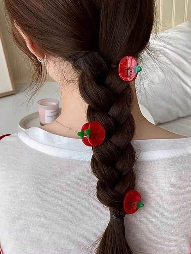 トマト型ヘアクリップ 1個/4個入り - おもしろい野菜デザイン前髪