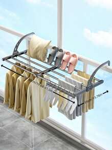 1 pièce Séchoir à linge pliable et rétractable en acier inoxydable. Charge importante. Idéal pour le balcon, le rangement. Sèche les vêtements, les chaussures, les serviettes, à l'intérieur comme à l'extérieur. Convient pour les dortoirs, les appartements de location, les familles en immeuble.