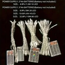 1 pieza Luces de hadas de secuencia de LED con batería, decoración navideña interior/exterior, decoración para bodas y fiestas - Material plástico, eficiente energéticamente, fácil de colgar, baterías no incluidas