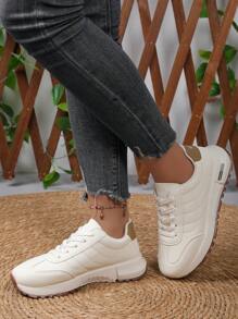 New Round Toe Lace-Up Colorblock Versatile Fashion Casual Outdoor Athleisure Sneakers For Women