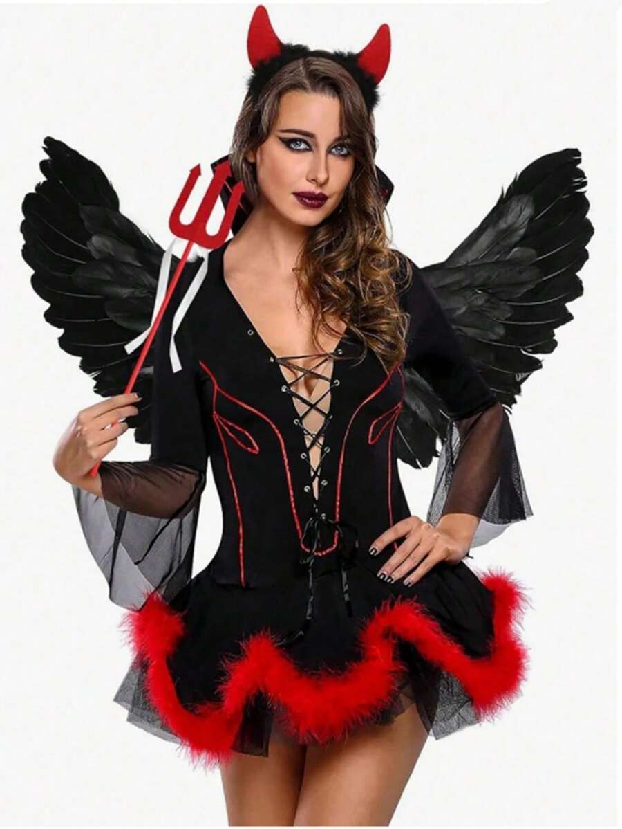 Three Pieces Feather Set Angel Wings Prop Adult Devil Wings Black Feathers - Black - View 1