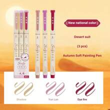 Bộ 3/6 bút lông đầu mềm có móc, phong cách Trung Hoa, bút màu cổ điển, thích hợp để ghi chú và vẽ, bút viết tay, quà tặng cho học sinh trở lại trường - Nhiều màu - Xem 10