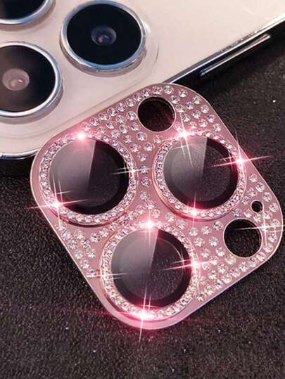 One Piece Rhinestone Decorated Anti-Scratch Mobile Phone Lens Protective Film Compatible With IPhone 16 Pro Max/15/14/13/12/11