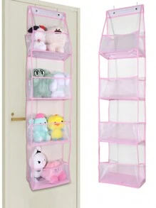 1 pieza 4/6 Niveles Organizador colgante sobre la puerta,organizador de pared colgante para cosméticos, portaobjetos de gran capacidad con bolsillos de malla, bolsa de almacenamiento colgante, para cocina, guardería, baño, armario, dormitorio, pañales de bebé, juguetes de niños. (4/6 capas de malla rosa)
