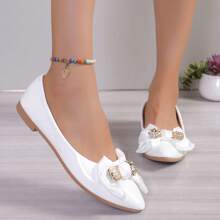 女士软底平底鞋，蝴蝶结设计，优雅时尚 - 白色 - 查看 3