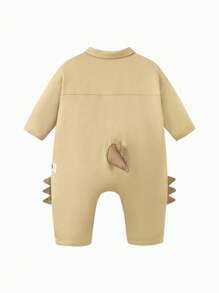 mini bala Kids' Dinosaur-Themed Quick-Dry Romper, Long-Sleeve Crawling Outfit For Spring - Khaki - View 5