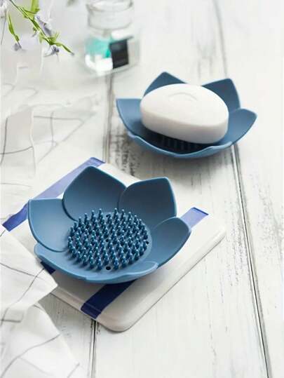 1 Pc Soap Box, TPR Material Lotus Soap Holder, Kitchen Bathroom Universal Punch-Free Household Drain Box Soap Box, Drainage Box Bathroom Accessories, Home Decoration