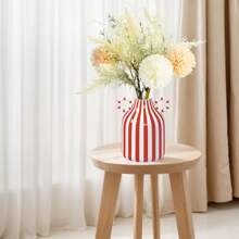 1 pieza Jarrón de cerámica con rayas pintadas a mano de estilo sencillo y flores, decoración para arreglos florales de mesa, decoración del hogar, cocina, boda, mesa, oficina, jardín y exteriores