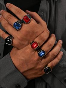 1pc Stainless Steel Inlaid Rectangular Cubic Zirconia Retro ‌Punk Style Special Number 24 Pattern Men's Rings Gift Jewelry - Multicolor - View 5