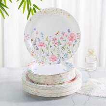 花卉全蕾丝派对用品套装，花卉一次性纸盘，餐巾，派对装饰，花卉一次性派对，生日派对，庆祝活动装饰礼品 - 彩色 - 查看 3