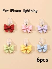 1/6pcs Color Bow Charging Port Dustproof Plug, Dopamine Good Mood Color Matching, Cute And Compact Resin Material Pendant, Bow Tie Decorative Pendant Accessories, Phone Tablet Earphone Kindle Charging Port Silicone Transparent Dustproof Plug, Friend Couple Best Friend Gift, Phone Charging Port Waterproof, - Multicolor - View 32