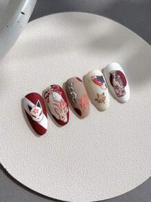 Pegatinas de arte de uñas con diseño de graffiti japonés, con diseños en relieve de mariposa y zorro rojo, con respaldo adhesivo, para salones de uñas y uso personal - Multicolor - Ver 6