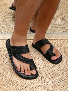 Flat Comfortable Men Arabic Style Sandals, Middle East Men Shoes, Black Color Slide Sandals - Black - View 5