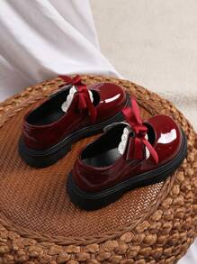 1 Pair Girls' Leather Shoes, Soft Bottom Princess Style Bowknot Flats, New Spring/Autumn 2024 Collection
