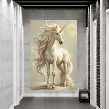Framed Abstract Canvas   With Inner , Realistic Illustration Of A Unicorn With A Long Mane And Tail, Living Room Bedroom Canvas  Light Luxury Living Room Background Wall  Studio Hallway Art Hanging - Framed - View 5