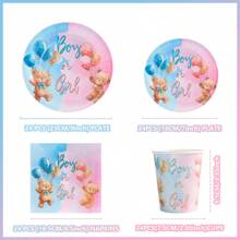 Gender Reveal Party Disposable Dinnerware Set, 7/9 Inch Gender Bear Party Plates & Napkins, Gender Reveal Party One-Time Paper Plates, Party Decorations Suitable For Gender Reveal Party,Christmas