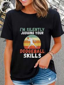 Im Silently Judging Your Dodgeball Skills Funny Dodgeball T-Shirt Round Neck Short Sleeve T-Shirt Women's Men's Graphic Tee - Black - View 1