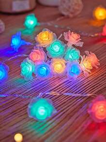 1 件 1.5/3/6 米家居装饰可爱塑料玫瑰花仙女灯串，电池供电，室内装饰玫瑰花灯串，家居装饰，房间装饰，墙壁装饰花灯，适用于婚礼装饰，情人节装饰灯