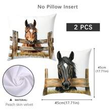 1pc/2pcs Simple Fenced Horse Decorative Pillow Case, Single-Sided Print Soft Peach Velvet Fabric, 45*45CM/18*18inch Pillowcase For Modern Fabric Sofa Indoor Decor, Party Decor, Gift