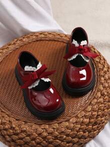1 Pair Girls' Leather Shoes, Soft Bottom Princess Style Bowknot Flats, New Spring/Autumn 2024 Collection