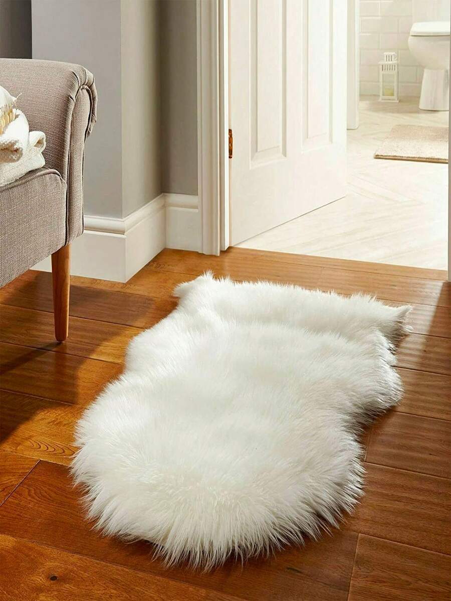 Solid Fluffy Rug, White Plush Warm Floor Mat For Living Room, Bedroom ,Room Decor - White - View 1