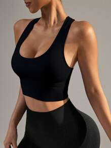 Yefecy Women's High Impact Seamless Padded Sports Bra, Suitable For Yoga, Fitness, Running And Workout - Black - View 4