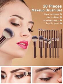 6/14/20/34PCS All-In-One Makeup Tools Set 20 Premium Cosmetic Brushes Beauty Sponges Triangle & Round Powder Puffs Plush Bow Hairband Wristbands Silicone Brush Cleaning Bowl Complete Daily Full Face Makeup Applicator Kit For Beginners - Multicolor - View 4