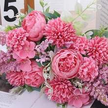 1pc/3pcs Artificial Flowers-Silk Hydrangea, Peony, Carnation Bouquet Real Touch Fake Peony Flower For Autumn Wedding Mother's Day Valentine's Day Vase For Home Dining Room Bedroom Decorations, Festival Birthday Party Accessories, Outdoor Garden Decorations Gifts Graduation