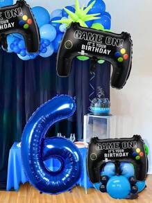 3 件套游戏控制器铝箔气球套装，包括 40 英寸蓝色数字、游戏控制器，适用于游戏玩家派对、游戏主题生日派对装饰、室内/室外场景装饰 - 彩色 - 查看 3