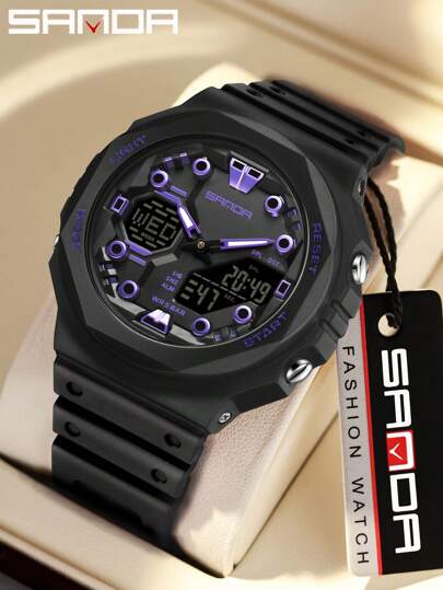 SANDA. SANDA Men Watch Stopwatch Wristwatch Alarm LED Light Digital Watches Men's 50M Waterproof Sports Watch Military Watches Men Dual Display Quartz Watch