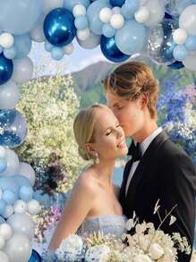 Zestaw niebieskich i białych balonów, 60/120 szt. 12-calowe metaliczne chromowane niebieskie balony Perłowe niebieskie balony Jasnoniebieskie balony Niebieskie i białe balony na baby shower, urodziny, wieczór panieński, dekoracje weselne