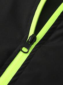 Men's Zippered Pocket Patchwork Stand Collar Leisure Sports Letter Print Casual Pants, Versatile For Daily Wear