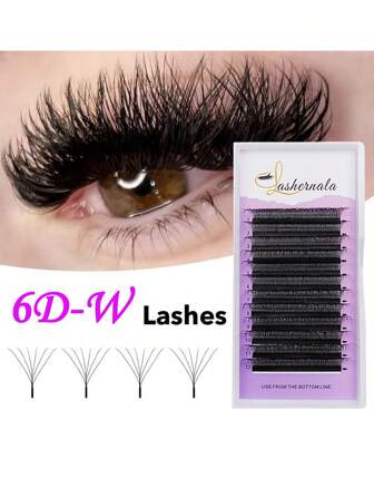 1 件 LASHERNALA 6D W 形自动开花预制扇形 8-15 毫米睫毛延长自然柔和轻盈浓密
