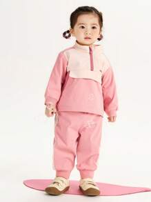 mini bala 年轻女孩户外运动服，拼色长袖运动套装