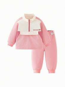 mini bala 年轻女孩户外运动服，拼色长袖运动套装