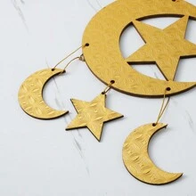 1 Stück Ramadan Mondsichel Deko, Eid Mubarak Party Festival Dekoration, Ramadan goldenes Holz Heim Zubehör Hänge Ornament