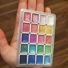 Metal Watercolor Painting Set, Portable Box With Shiny Pearls, Solid Watercolor Painting And Art Supplies, Watercolor