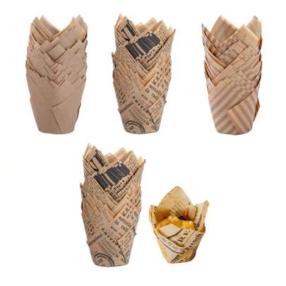 LIFETALK 50 unidades de Moldes de papel kraft para cupcakes con forma de tulipán