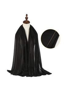 1pc Women's Black Rhinestone Embellished Chiffon Scarf/Neck Wrap, Multifunctional