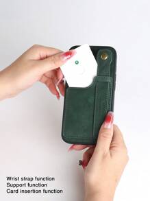 Green 1pc Fashion & Elegant PU Leather Phone Case With Card Slot, Wrist Strap, Stand Feature Compatible With Apple IPhone 16, 15, 14, 13, 12 Pro Max Plus