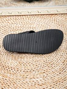 Flat Comfortable Men Arabic Style Sandals, Middle East Men Shoes, Black Color Slide Sandals - Black - View 6
